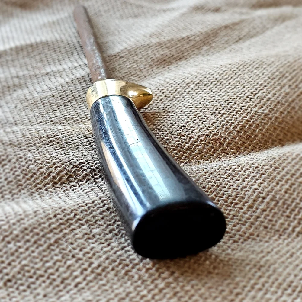 Vintage Knife Sharpening Steel Rod Black Handle Gold Guard Honing Tool